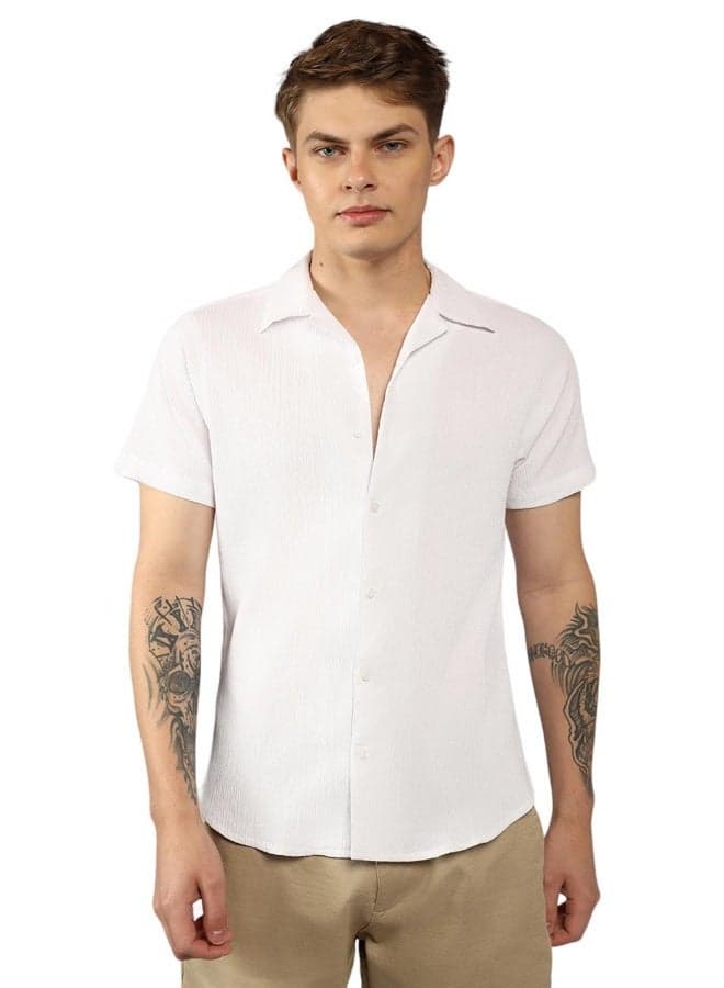 Relaxed Fit White Popcorn Shirt Shirt Collar