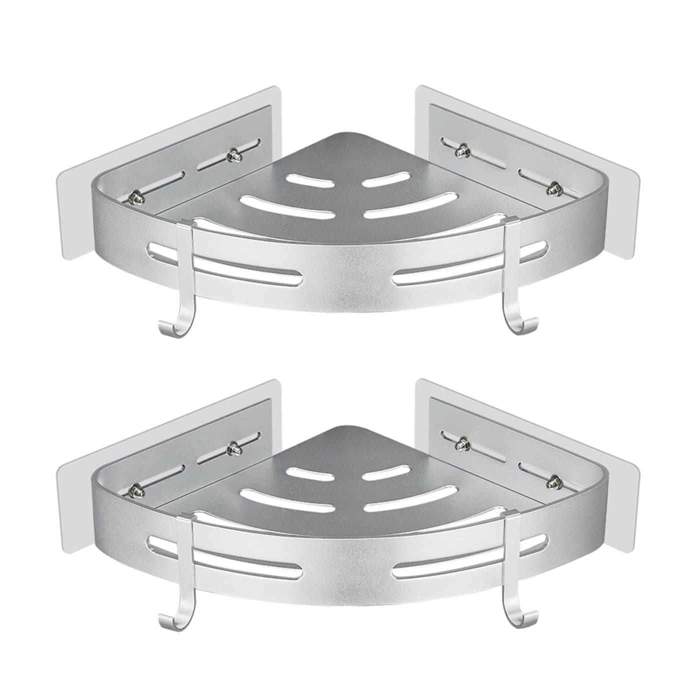 GERUIKE Shower Corner Shelf No Drilling Adhesive Bathroom Shelves Shower Caddy Basket Wall Mounted Shower Storage for Kitchen Bathroom Organiser Glossy Silver 2 Pack Aluminium