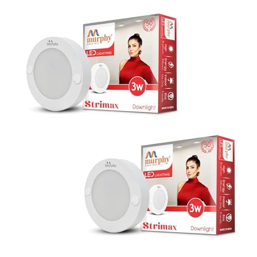 Murphy STRIMAX 3W Surface LED Downlight | Slim Round Cabinet Light | Cool White| Energy Efficient | Long Lifespan| 2 Years Warranty |Pack of 2