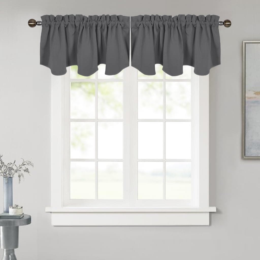 NICETOWN Valance Curtain for Bedroom Blackout Window Valance for RV Camper 52 inches by 18 inches Rod Pocket Farmhouse Kitchen Window Tier Drapery Curtain for BasementLiving Room Grey 1 Panel