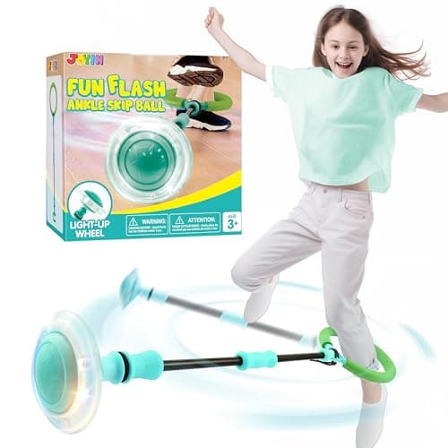 JOYIN Green Ankle Skip Ball with Flashing Lights Toy for Kids Indoor Outdoor Flashing Swing Ball Foldable Sports Toy Birthday Gifts for Kids 3 4 5