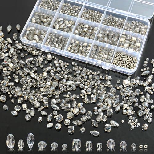 Laopottbeads 1500 Pcs Crystal Glass Beads for Jewelry Making 12 Styles Bicone Rondelle Cube Teardrop 3mm Spacer Beads DIY Bracelet Necklace Earring Craft Kit with Organizer BoxGrey