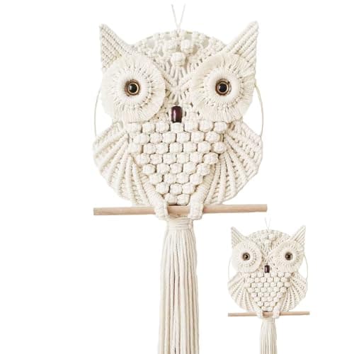 Achart Owl Macrame Wall Hanging-Hand Woven Boho Tapestry-Macrame Wall Decor -Owl Decor for Bedroom, Living Room, Nursery (Beige, L&S)