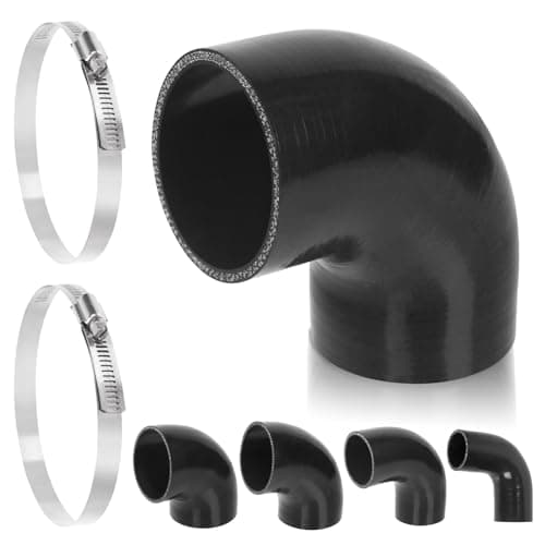 Swpeet 1Pcs 3 Inch 76mm 90 Degree Elbow 4Ply Reinforced Silicone Hose with 2Pcs 7295mm 304 Stainless Steel T Bolt Hose Clamp Kit Automotive Pure Silicone for Turbo Intake Intercooler