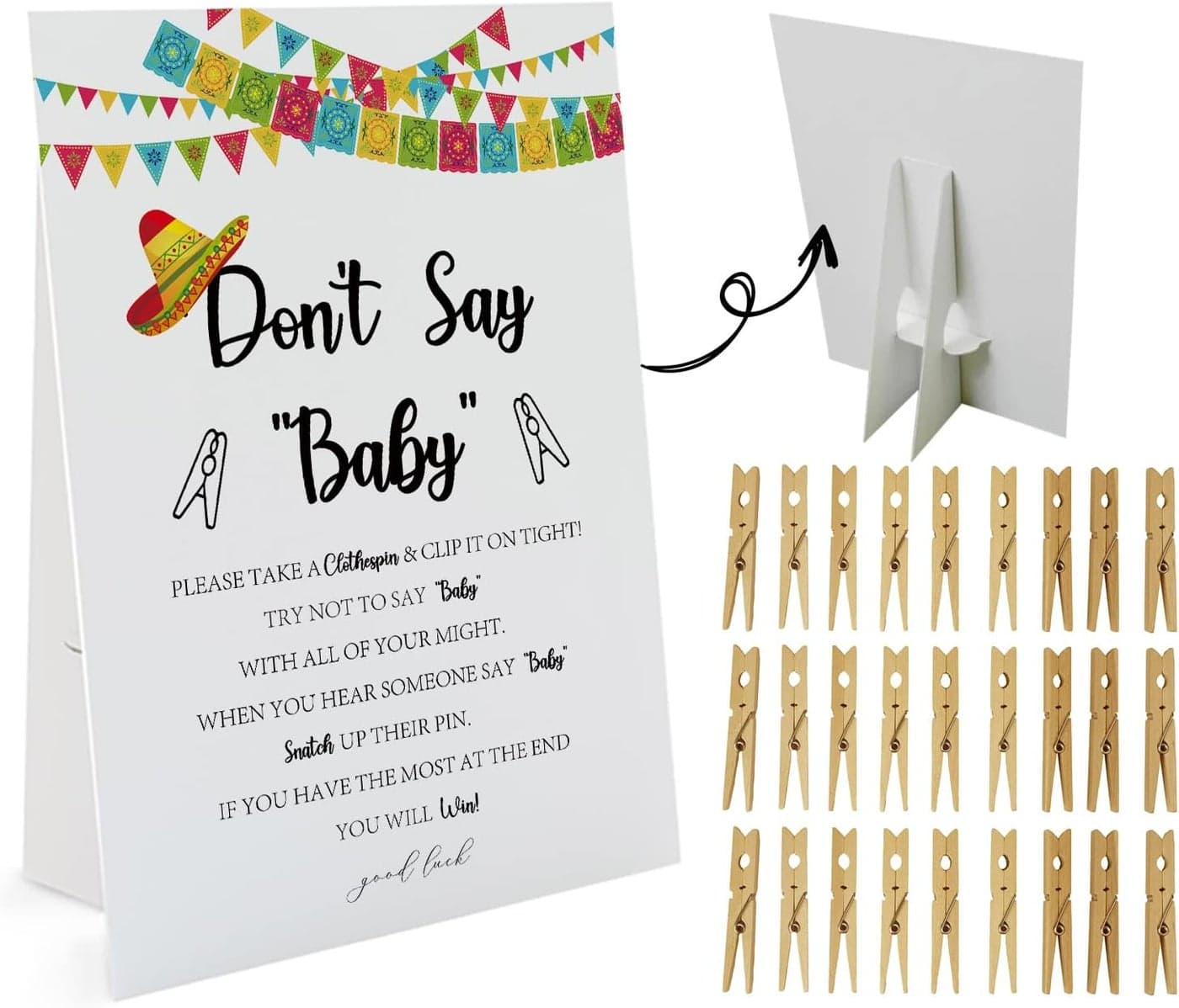 Fiesta Dont Say Baby Game 1 Sign And 50 Mini Natural Clothespins Dont Say Baby Baby Shower Game Baby Shower Decorations Baby Shower Games Gender Neutral Mexican Baby Shower DS20