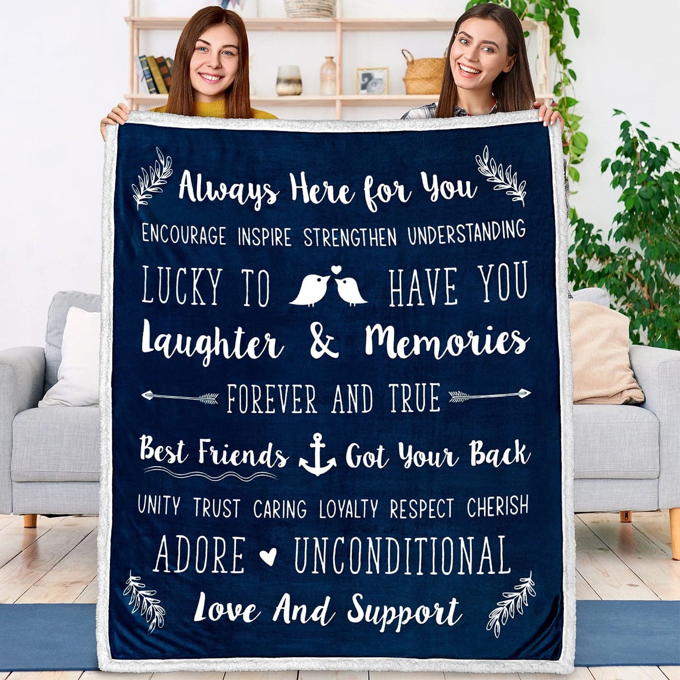 PAVILIA Best Friend Blanket, Friendship Gifts for Women Birthday Soul Sister Long Distance Bestie, Soft Cozy Sherpa Throw Blanket with Sentimental Thoughtful Quotes, BFF Stuff Gift Idea, Navy Blue