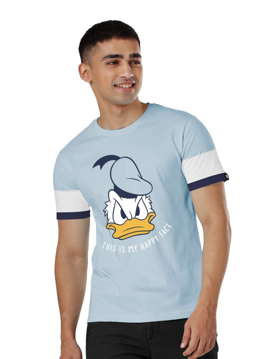 The Souled Store|Donald Duck Happy Face Round Neck Mens and Boys T-Shirt|Graphic Printed Half Sleeve|100% Cotton Blue Color T-Shirt