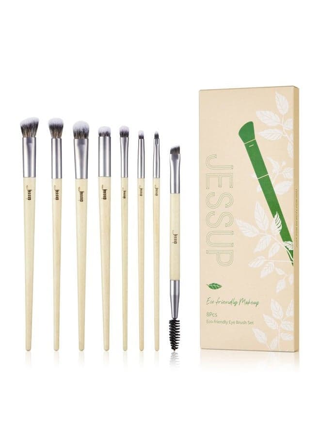 Eye Brushes Set Vegan Makeup Brushes with Eyeshadow Blending Eyeliner Spoolie Brush 8pcs Premium cruelty-free Burlywood Cosmetic Brush T328