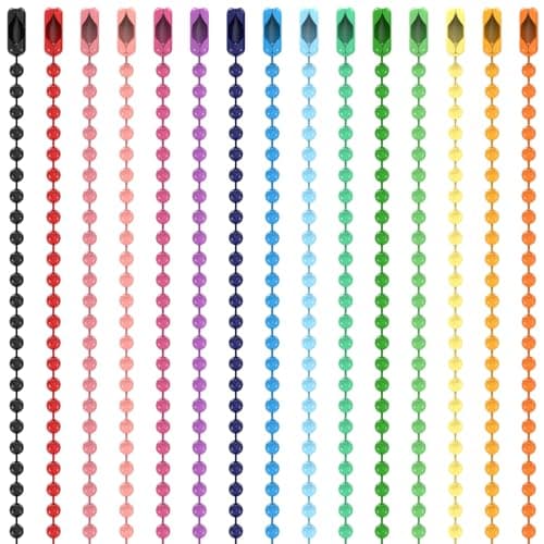 150pcs Colored Ball Bead Chains Metal Ball Chain Necklace 24mm Beaded Chain with Connectors for Dog Tag Making DIY Craft Jewelry Keychain Hanging Christmas Ornaments