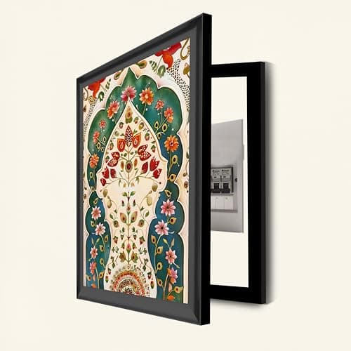 Vertical Floral Art Decorative Framed Mcb Box, Electric Board Cover | Flippable Counter Cover With Digital Art Print | Suits for Hallways, Lobby, Bedroom, Living Room Outer Size 13X17 Inch