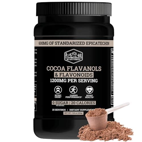 Black Forest High Flavanol Cocoa Powder (1200mg Flavanols & Flavonoids Supplements) 10X More Flavanols (Epicatechin) Than Cocoa & 600mg of Epicatechin Supplement for Heart Health, Nitric Oxide & Energy