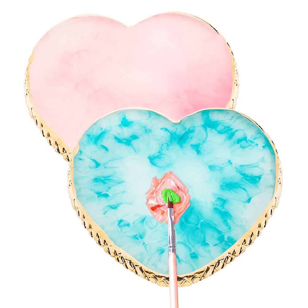 2 Pcs Resin Nail Art Palette Nail Art Painting Mixed Color Palettes Gold Edge Nail Holder Nail Art Display Board Pink Blue