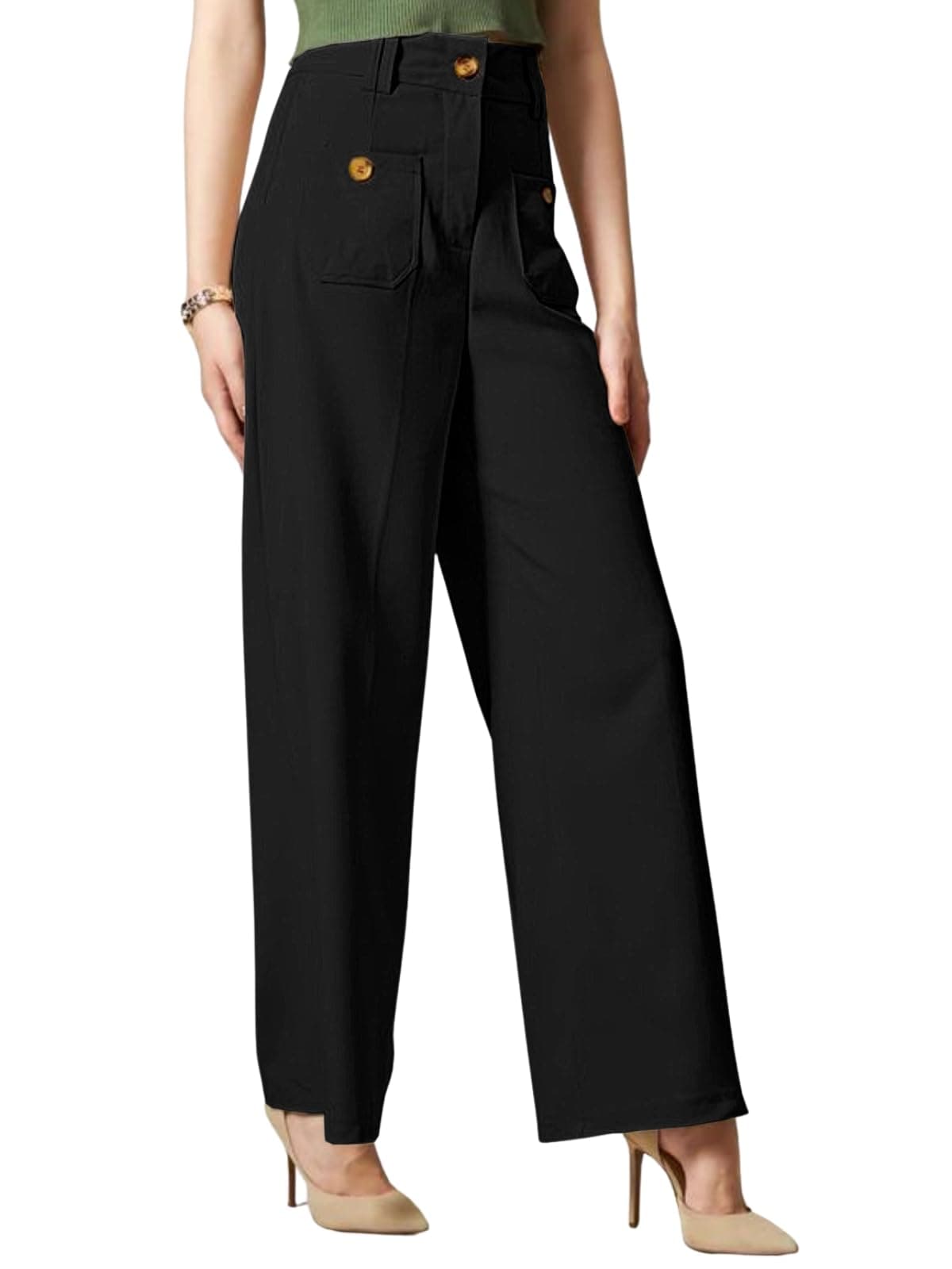 Leriya Fashion Relaxed Women Mid Rise Trousers Pants (Lf-Tr1016_Black-1