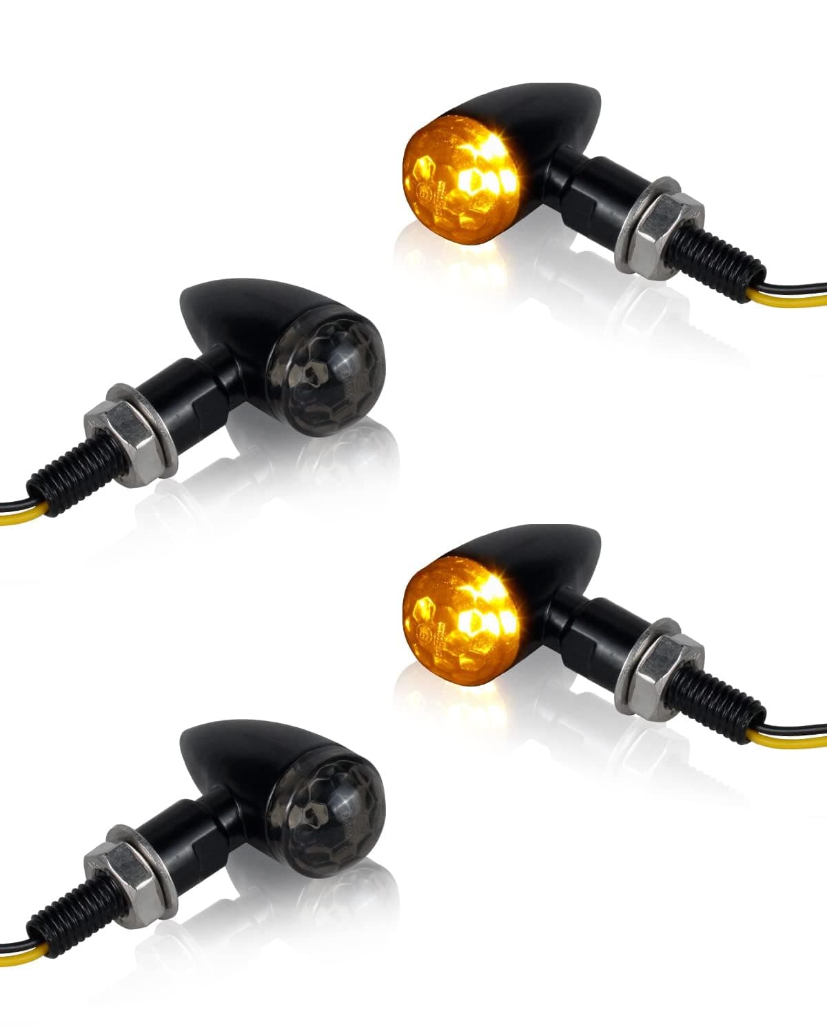 NTHREEAUTO Bullet Motorcycle Turn Signals Smoked Lens Metal Turn Signal Lights for Cafe Racer Cruiser Compatible with Harley Honda Yamaha Kawasaki Black Housing 4Pcs