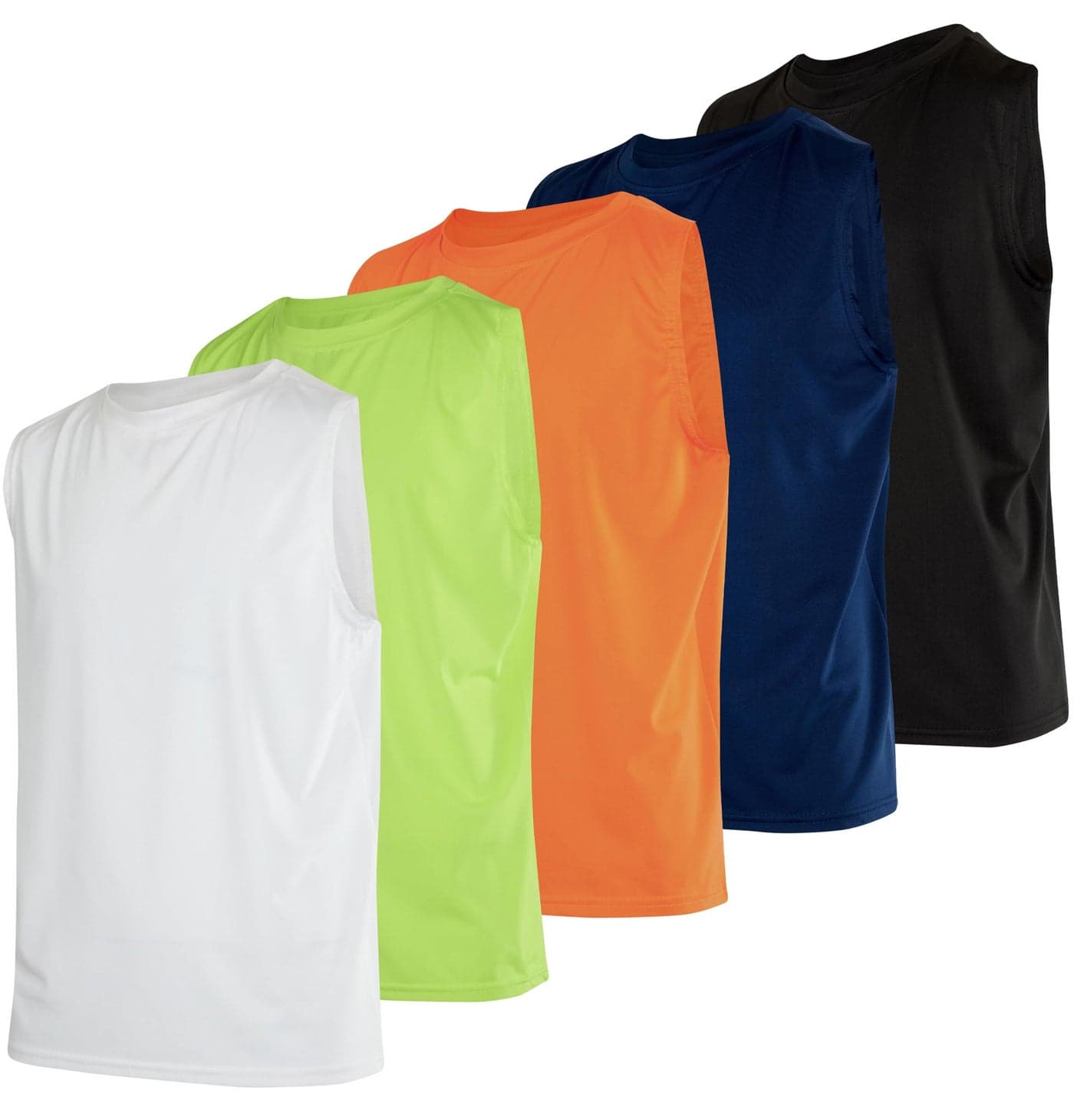 Real Essentials 5 Pack Boys Active Quick Dry Fit Tanks Tops Shirts Boy Tshirts Kids Muscle Tees Summer Sleeveless Sports Gym Workout Running Athletic Undershirt Breathable Hiking Set 2M1012