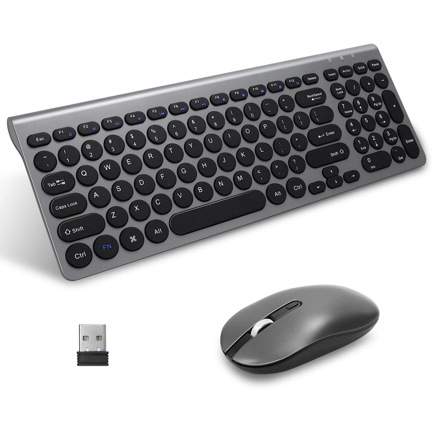 LeadsaiL Wireless Keyboard and Mouse Combo Wireless USB Mouse and Computer Keyboard Set Compact and Silent for Windows Laptop Desktop PC Grey