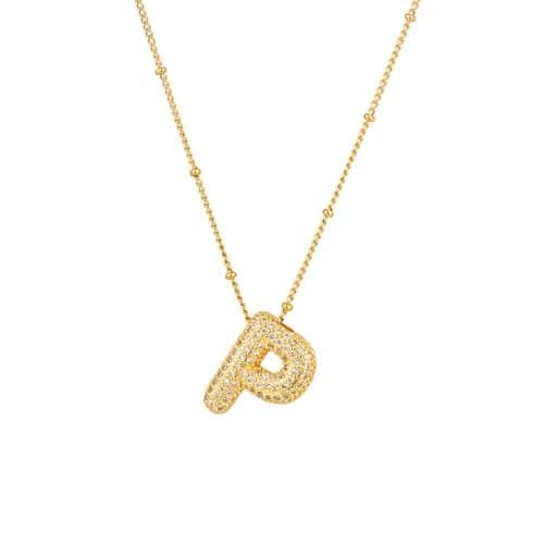 Shining Diva Fashion Initial Necklaces for Women Gold Plated Letter Bubble Pendant Trendy Stylish Necklace Gifts for Girls Anti Tarnish Jewelry (16886np_P)