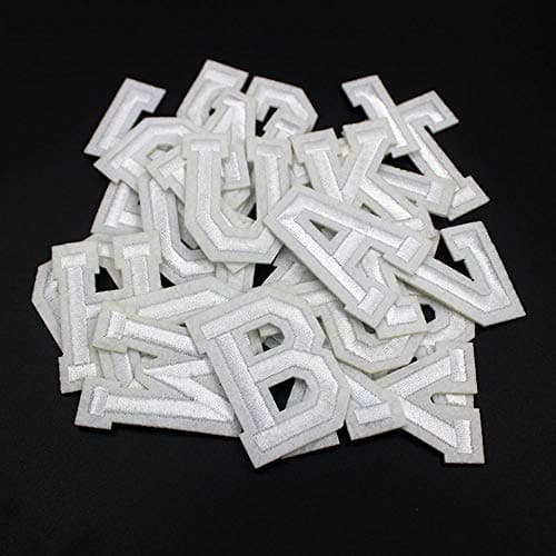 Letter Iron On Patches Sew On Appliques with White Embroidered Patch A-Z Letter Badge Decorate Repair Patches for Hats, Jackets, Shirts, Vests, Shoes, Jeans(26 PCS Alphabet Set)