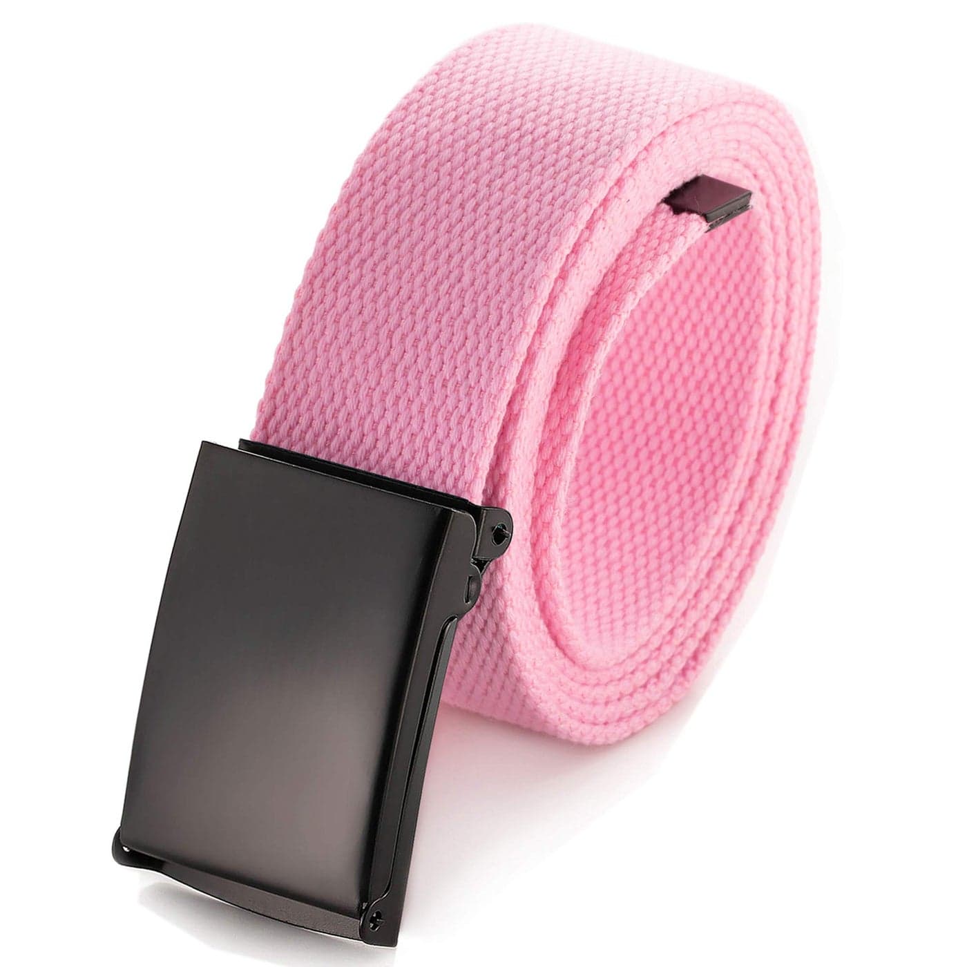 Mile High Life Cut To Fit Canvas Web Belt Size Up to 52" with Flip-Top Solid Black Military Buckle (Light Pink)