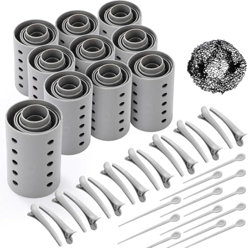 WILLBOND 141 Pcs Hair Rollers Set Include Plastic Hair Rollers with Pins and Clips Grey