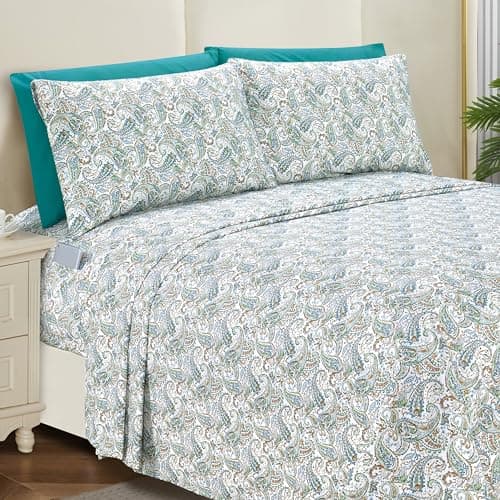 Elegant Comfort Softest and Coziest 6-Piece Sheet Set - 1500 Premium Hotel Quality Microfiber - Deep Pocket, Wrinkle Resistant 6-Piece Paisley Pattern Bed Sheet Set, California King, Paisley Teal