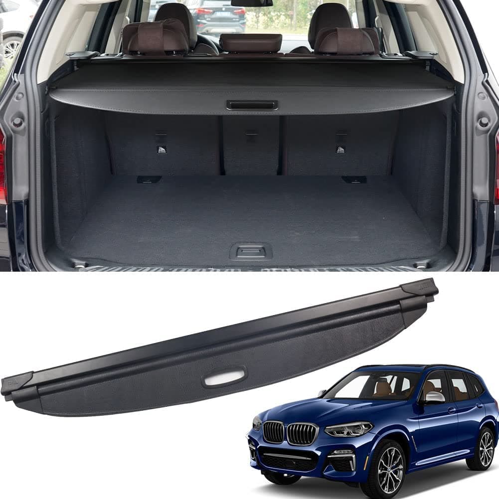 Marretoo for BMW X3 Cargo Cover 2018 2019 2020 2021 2022 2023 2024 for BMW X3 Accessories Black Retractable Trunk Cover Security Shield Shade