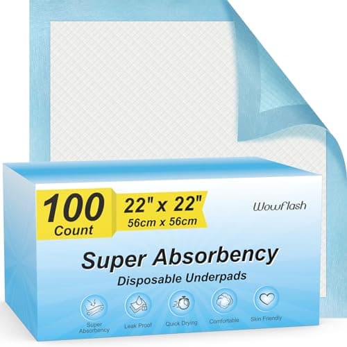 100 Count 22 x 22 Super Absorbency Disposable Underpads Leakproof Quick Drying Disposable Pads for Baby Puppy and Adults Puppy Pads Cat Pee Pads for Dogs Potty Puppy Training Pads