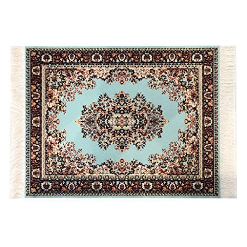 Beautiful Oriental Rug Style Mousepad, Turquoise Miniature Carpet Computer Mouse Pad, Rectangular, Non-Slip, Elegant Office Accessories