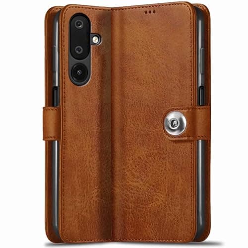 TheGiftKart Flip Cover Back Case for Samsung Galaxy M36 5G / F36 5G | Genuine Leather Finish | Designer Button | Inbuilt Pockets & Stand | Wallet Style Flip Back Cover Case (Faux Leather, Brown)