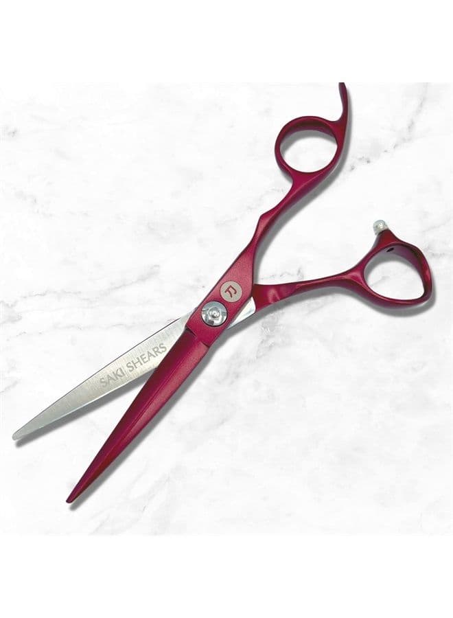 Saki Red Hair Cutting Scissors - 6" Inch Red Hair Shears - Red Titanium Finish - Professional Use - 440C Japanese Steel