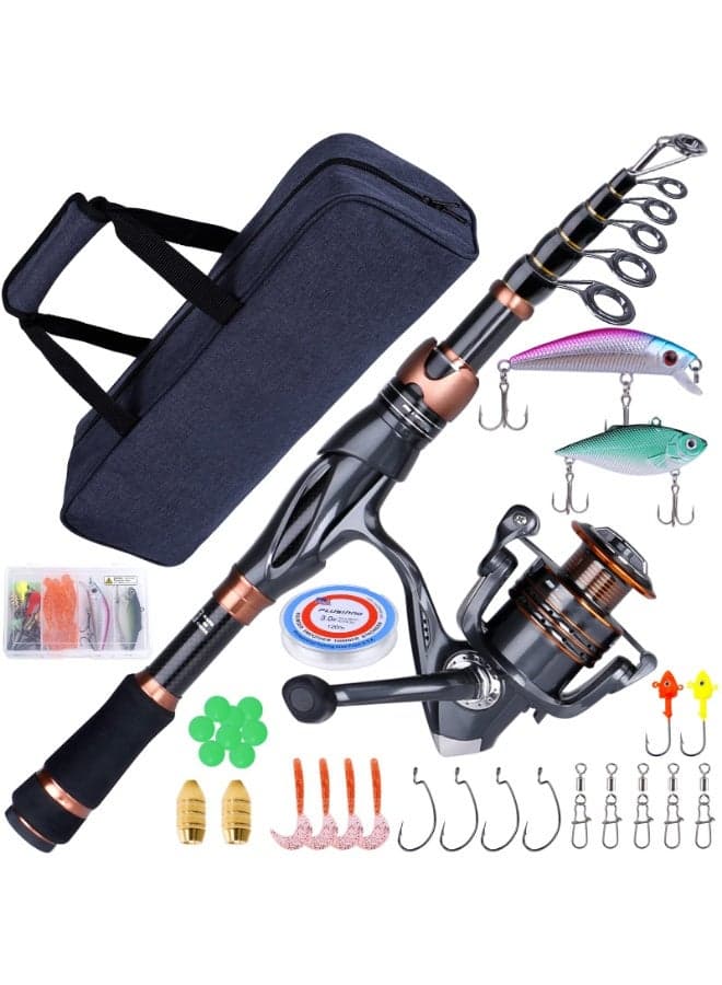 Fishing Rod and Reel Combos, Bronze Warrior Toray 24-Ton Carbon Matrix Telescopic Fishing Rod Pole, 12 +1 Shielded Bearings Stainless Steel BB Spinning Reel, Travel Freshwater Fishing Gear