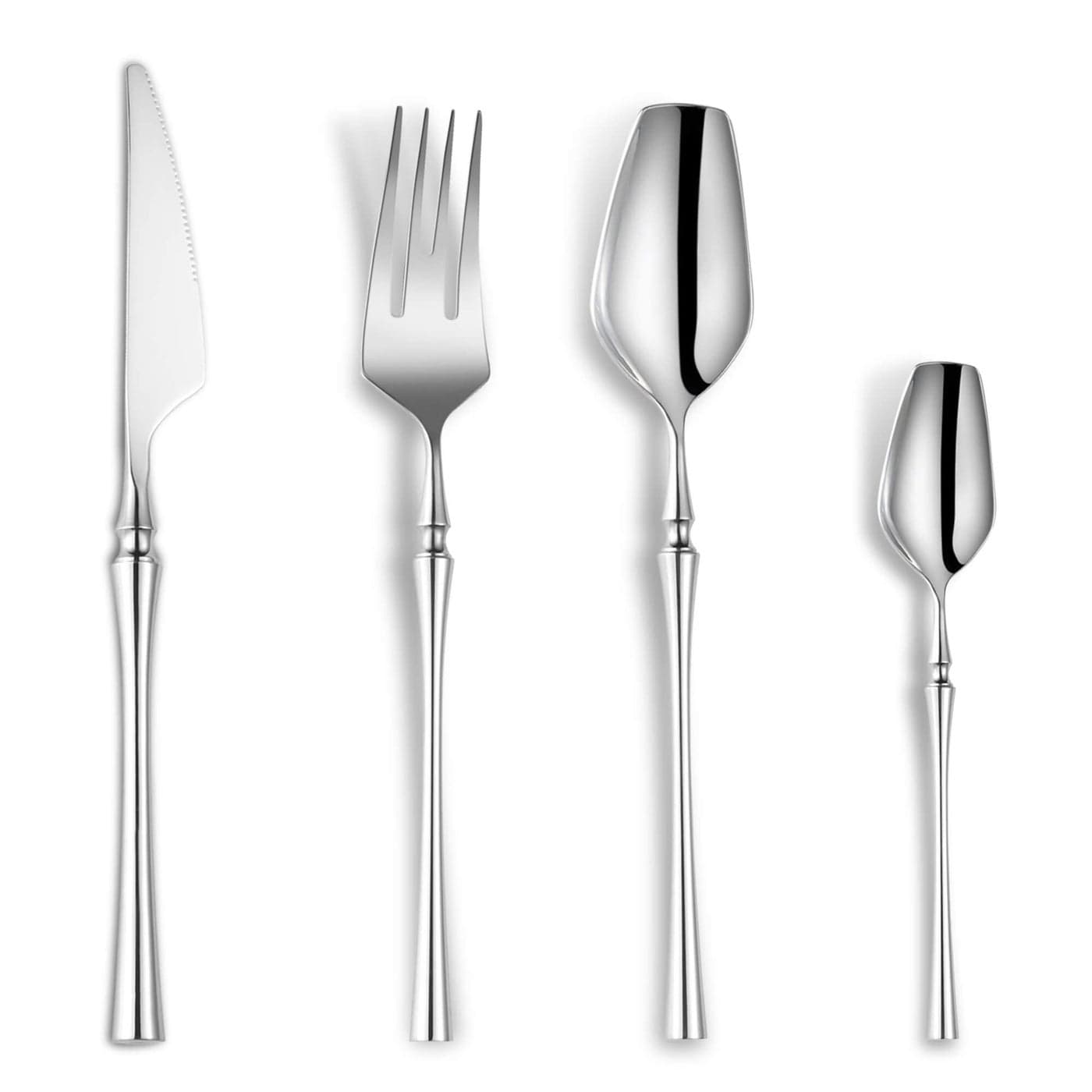 Lemeya 24Piece Silverware Set for 6Modern 1810 Stainless Steel Flatware SetUnique Rustic Cutlery Utensils SetSpoon and Fork Set for Home RestaurantWeddingMirror PolishedDishwasher Safe