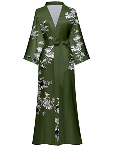 Kihnop Women's Floral Long Kimono Robe Long Satin Robe Long Silk Robe Ladies Kimonos Silky Bathrobe Cover Up, One Size