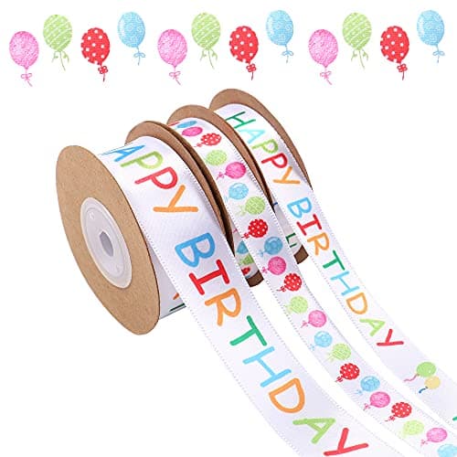 MAMUNU 3 Rolls Happy Birthday Ribbon 35 and 1 Wide Birthday Cake Ribbons White Satin Polyester Ribbon for Gift Wrapping Flower Bouquet Party Decoration Bow Making 30 Yards