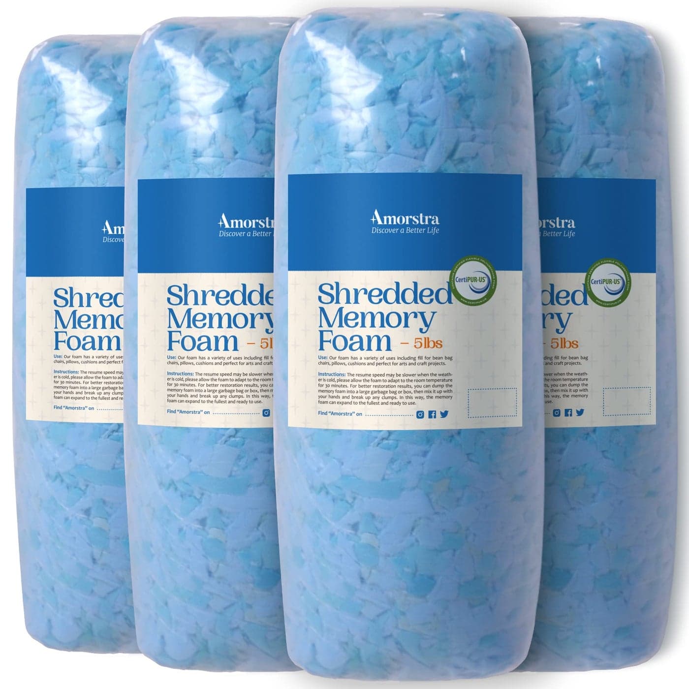 Amorstra Bean Bag Filler 20lbs Bean Bag Filling Pillow Refill Shredded Memory Foam Filling Material for Pouf Ottoman Couch Cushion Dog Bed Stuffed Animals and Art Crafts Blue