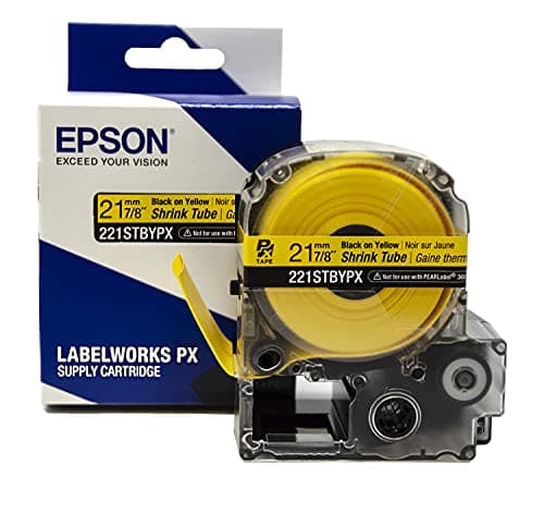 Epson LABELWORKS 221STBYPX Genuine Shrink Tube AWG 0000-1 Black on Yellow Shrink Tube - 7/8" (21MM) Wide, 96"