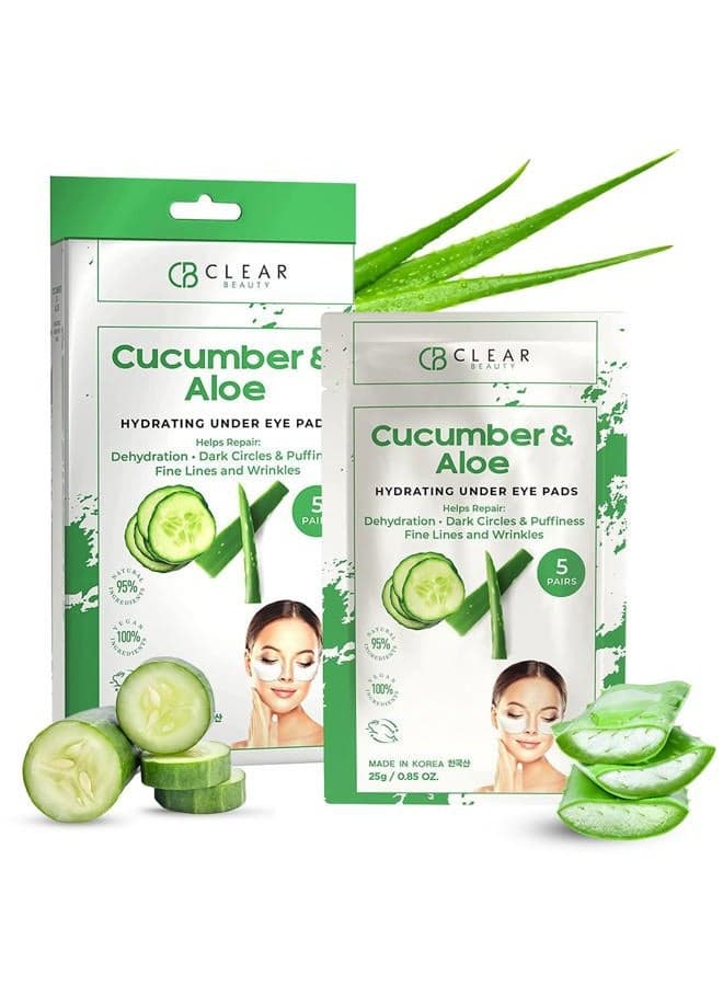 Cucumber & Aloe Under Eye Patches - Dermatologist Tested, Reduces Dark Circles, Anti-Aging - Clean Beauty, Natural Ingredients, Cruelty-Free Korean Skincare - All Skin Types - 5 Pairs
