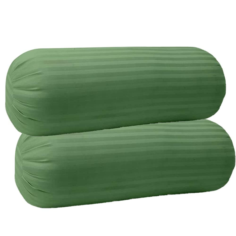 Trance Home Linen 100 Cotton 16x32 inch 200TC Striped Bolster Cover Round Bed Side Long Bolster Pillow Cover to fit 24 Length 9 Dia Pack of 2 Bolster Cover only 16x32 inchMoss Green