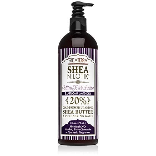 Shea Terra Organics Nilotik’ Shea Butter Ultra-Rich Lotion – S. African Lavender | Natural Daily Moisturizer that Offers Stress Relief & Skin Cell Rejuvenation with Antioxidants to Protect Skin– 16 oz