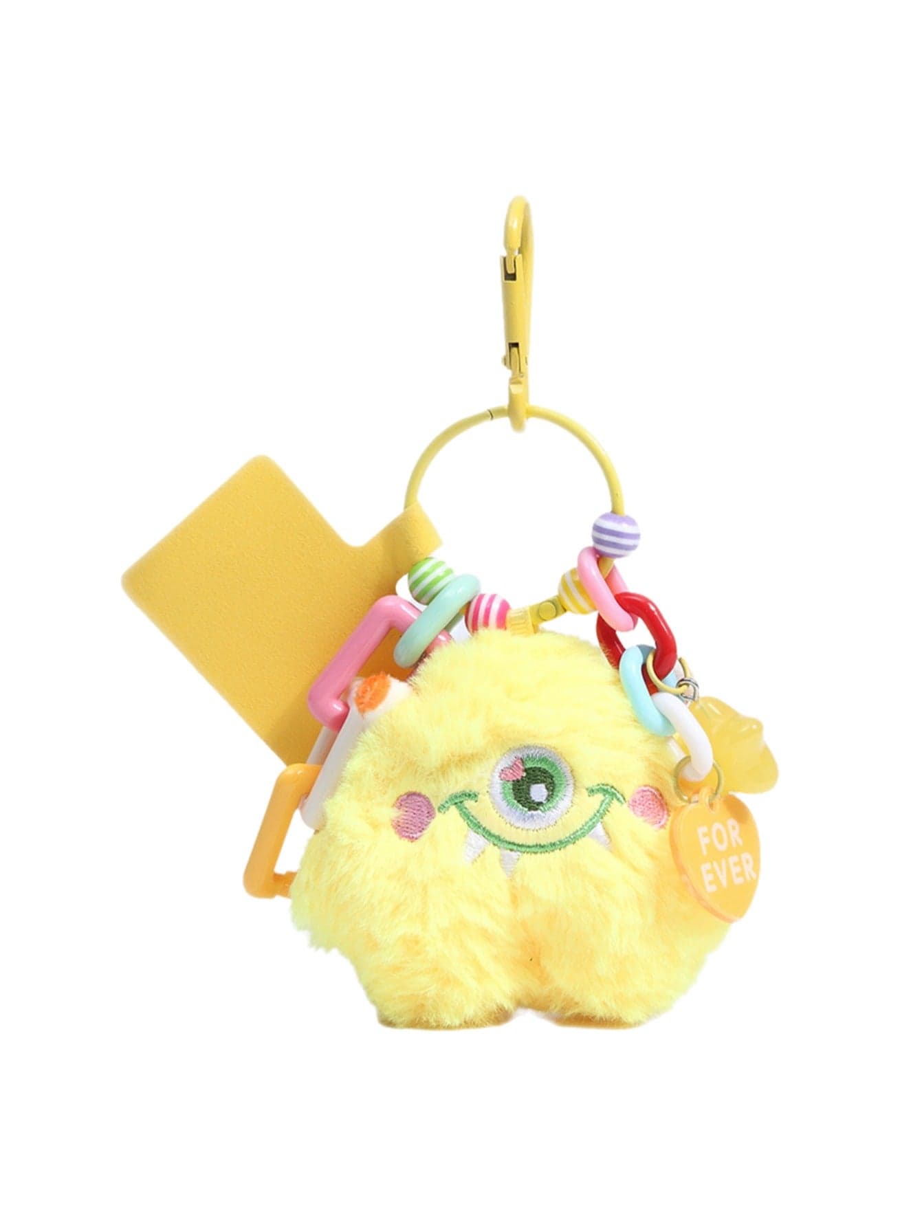 Cute Big-Eyed Little Monster Keychain Plush Doll Pendant Car Keychain Exquisite Schoolbag Pendant (Yellow)