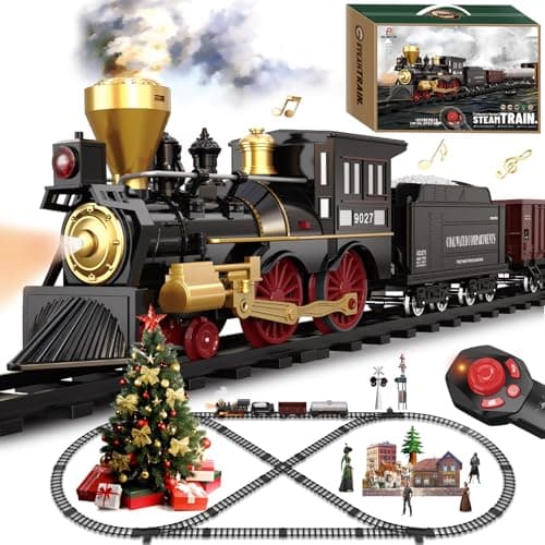 Train Set for Kids Remote Control Train Toys wSteam Locomotive Fuel Tank Car Luxury Tracks Electric Trains wRealistic SmokeSounds Lights Christmas Birthday Gift for Boys Girls 3 4 5 6 7