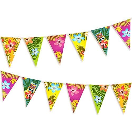 FEPITO 2 Pack Hawaiian Bunting Banners Luau Tropical Bunting 6 Meters for Summer Luau Tiki Beach Party Decorations