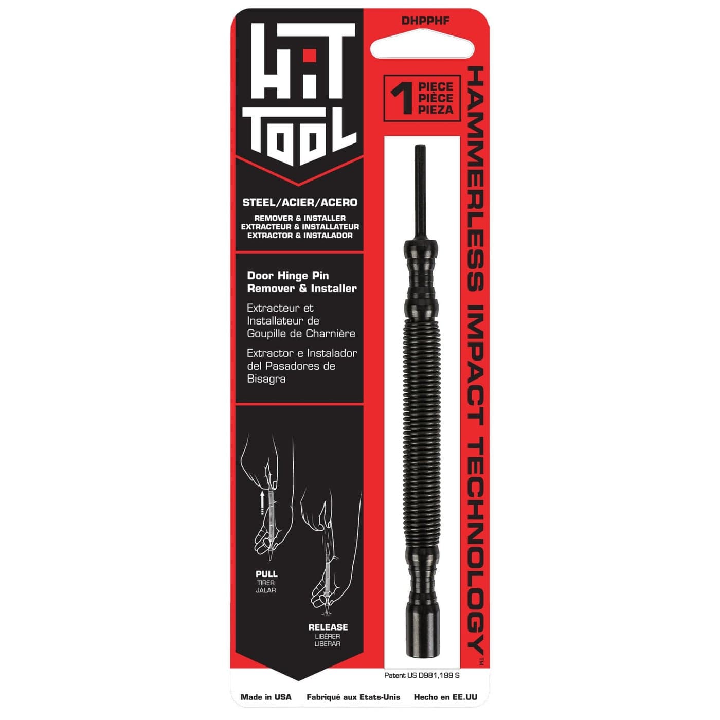HIT Tool Door Hinge Pin Removal Tool SpringDriven Hinge Pin Punch SteelFaced Hammer Compact Hammerless Tool for Easy Pin Removal Installation Made in The USA