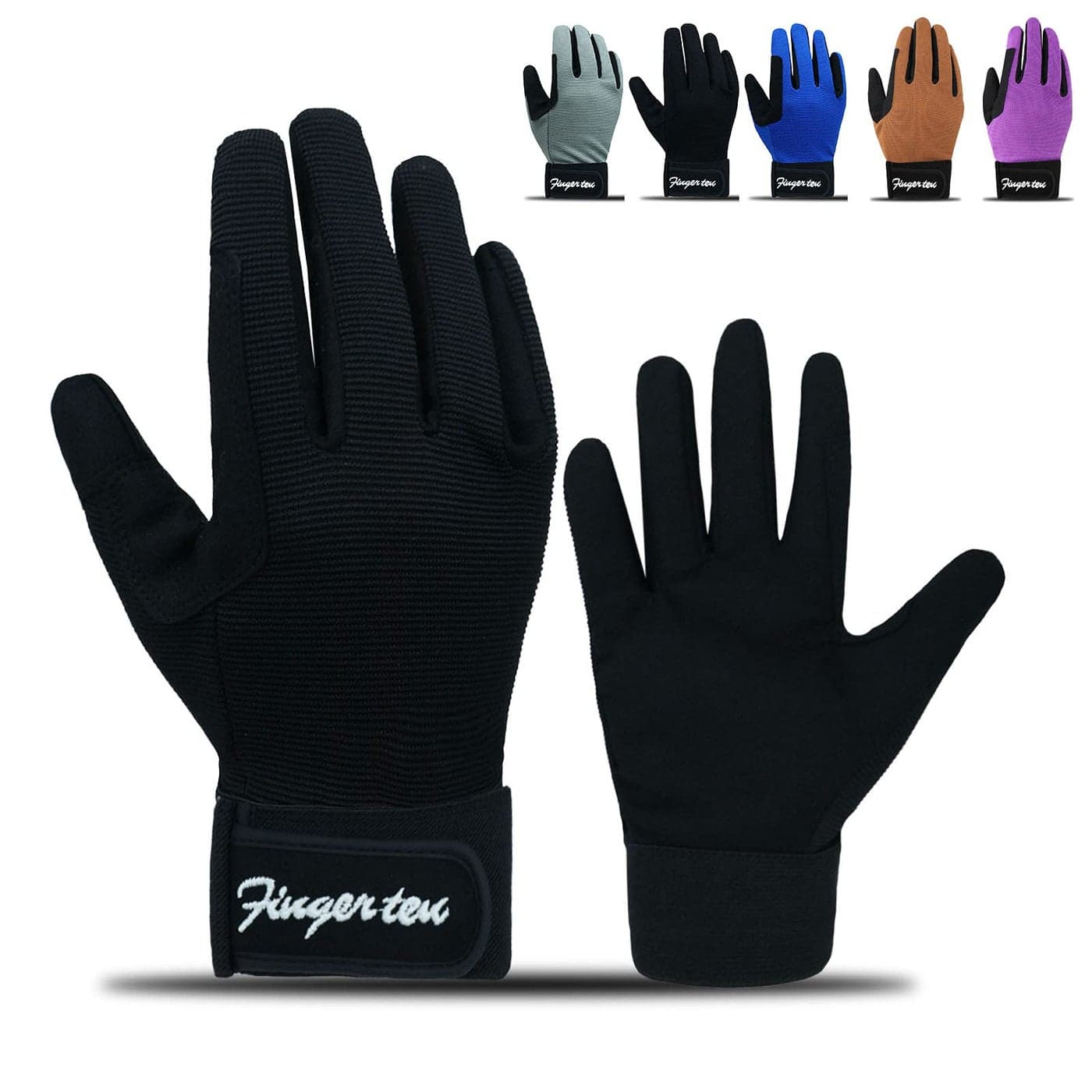 FINGER TEN Horse Riding Gloves Equestrian Women Kids for Girls Boys Mesh Breathable Lightweight Color Pack, Comfortable Grip for Summer (Kids-Black, Small)