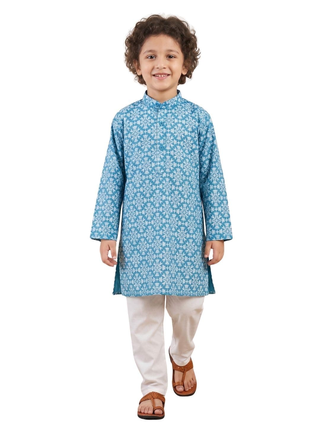 AJ DEZINES Boys Cotton Full Sleeve Blue Printed Kurta Pajama Set for Kids - Ethnic wear | Special Occasion & Traditional Outfit |Boys Kurta Pyjama Set - Regular Fit (1291-BLUE-2)