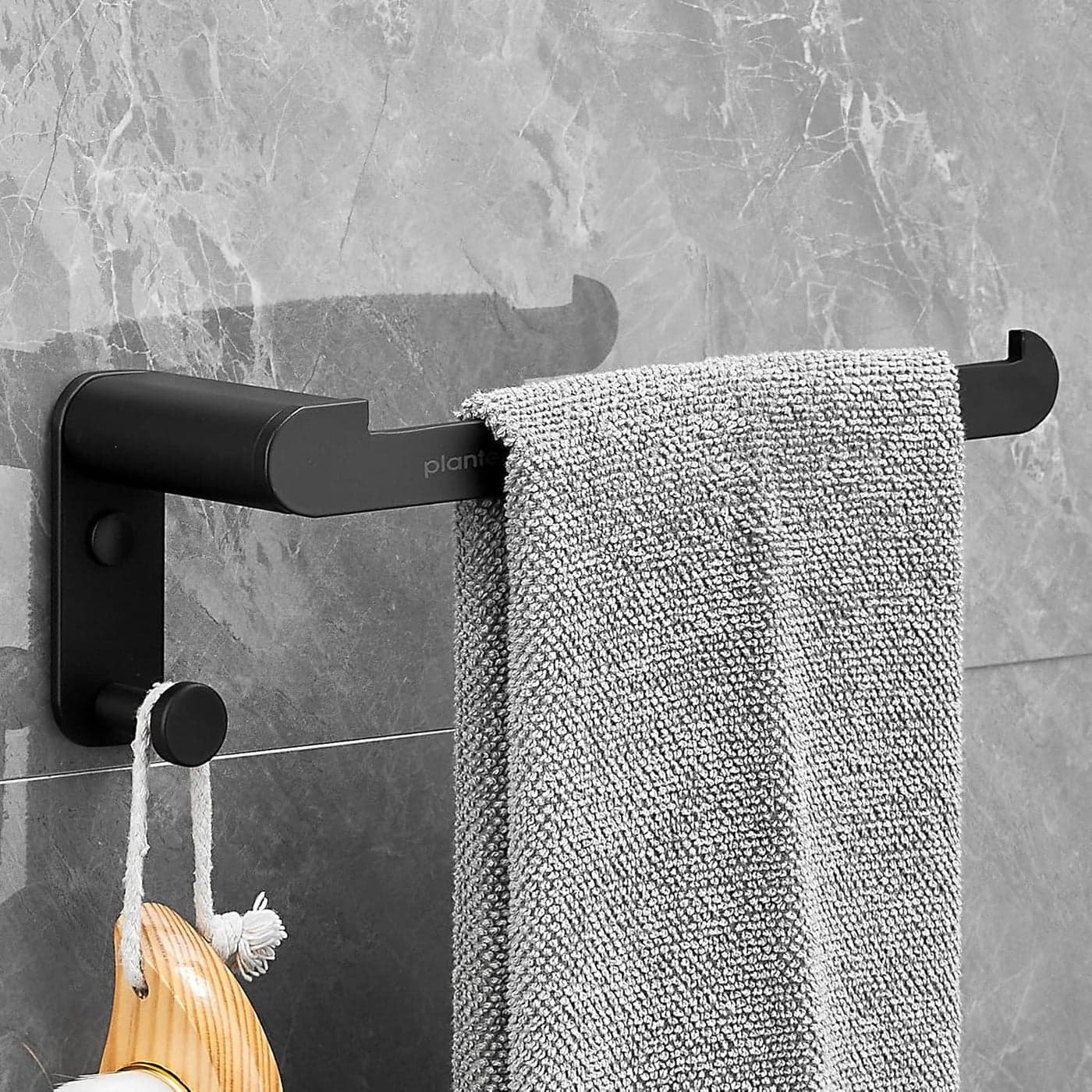 Plantex Space Aluminum Towel Hanger for Wash BasinTowel Ring for BathroomHand Towel Holder with HooksBathroom Accessories Rich Black