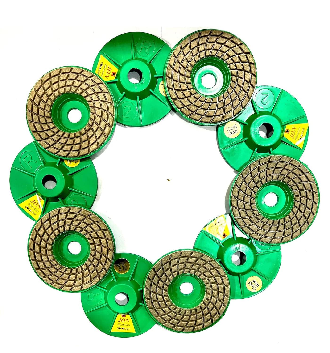 Jon Bhandari Tools 10pc 4 inch 100mm Diamond Ceramic Polishing Pad Set Grinding and Finishing of Granite Marble Glass Concrete and Other Natural Stone Grit 2