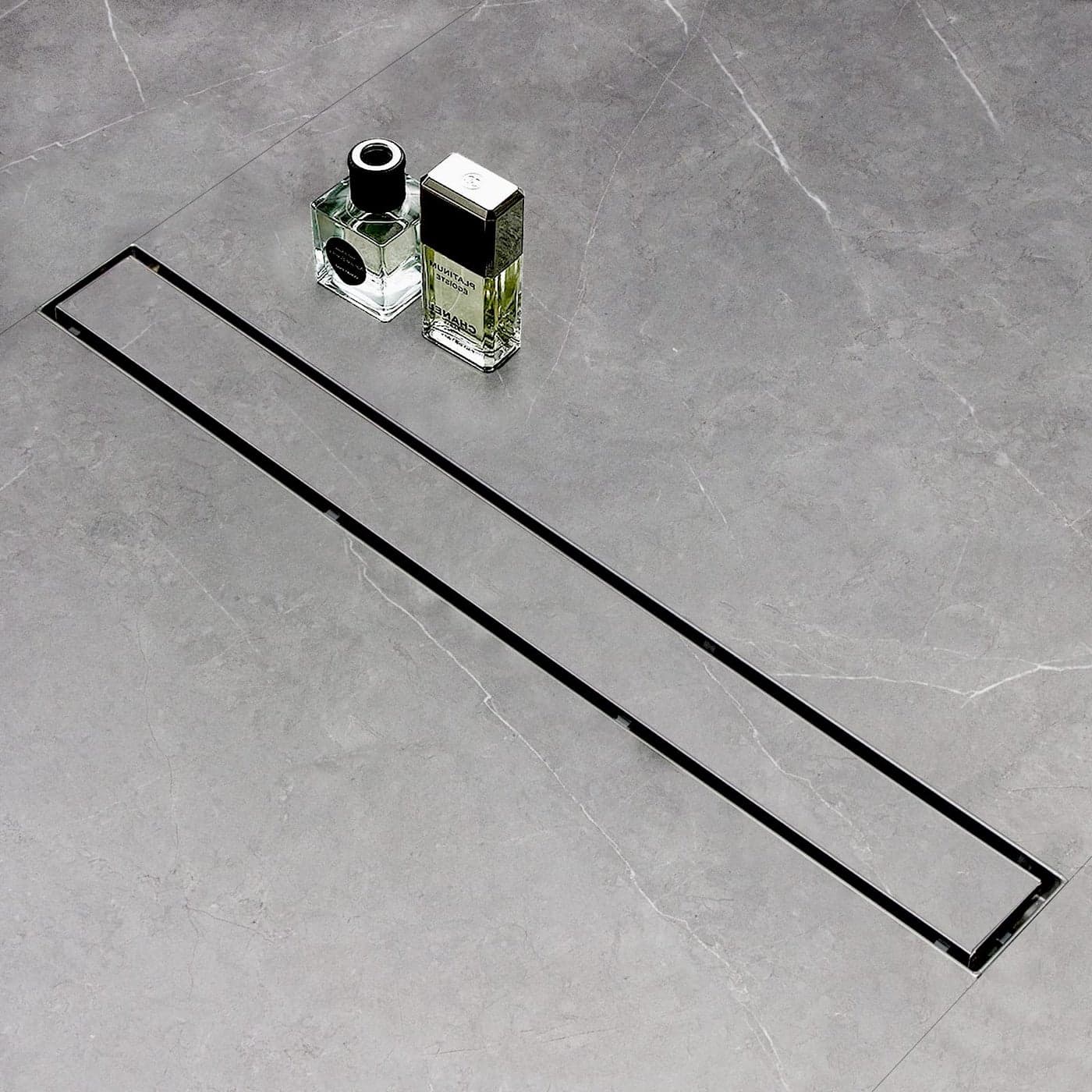 SaniteModar Linear Shower Drain 24 inch with Tile Insert 2 in 1 Panels 304 Stainless Steel Brushed Shower Linear Drain Invisible Drain Equipped Adjustable Feet and Hair Filter