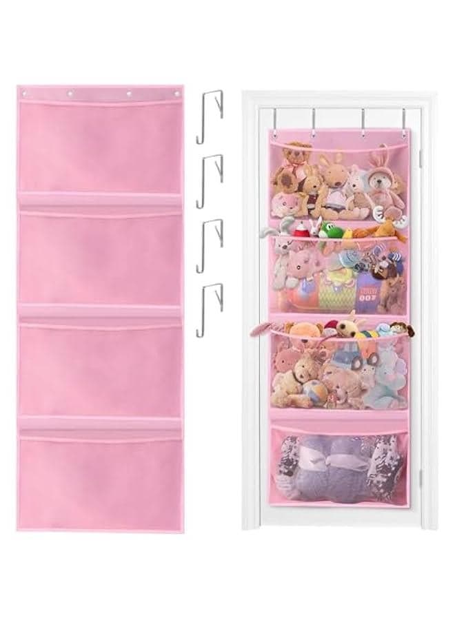Hanging Stuffed Animals Storage Over Door Organizer for Toy Storage with 4 Mesh Pockets Over Door Stuffed Animal Storage Organizer Kids Large Toy Organizer Foldable Stuffed Animals Bag (29-04)
