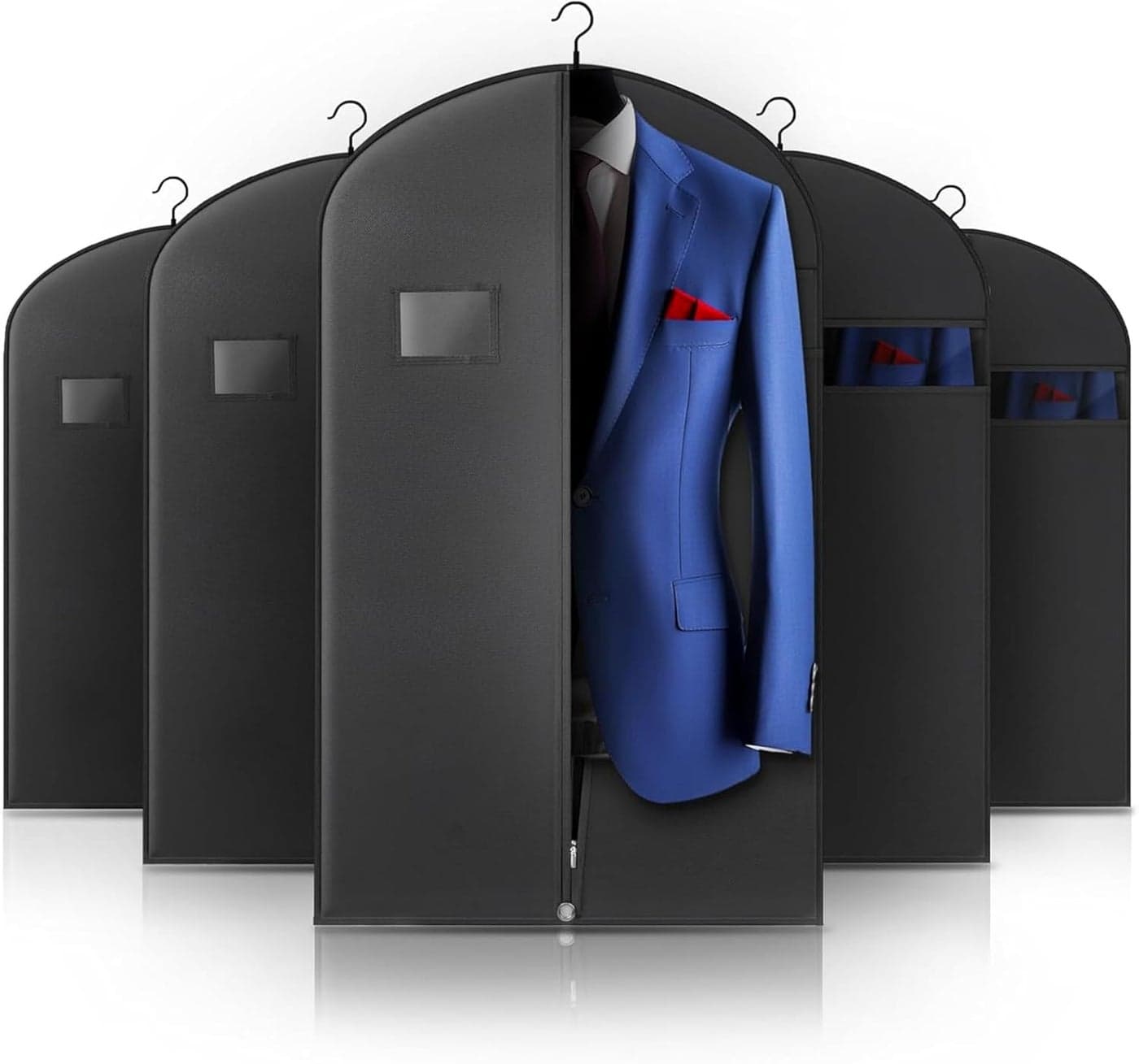 RAAHII 4 piece suit cover Blazer cover coat covers with zip for wardrobe storage of suit jacket garments sweaters saree pant organizer Black Pack of 4